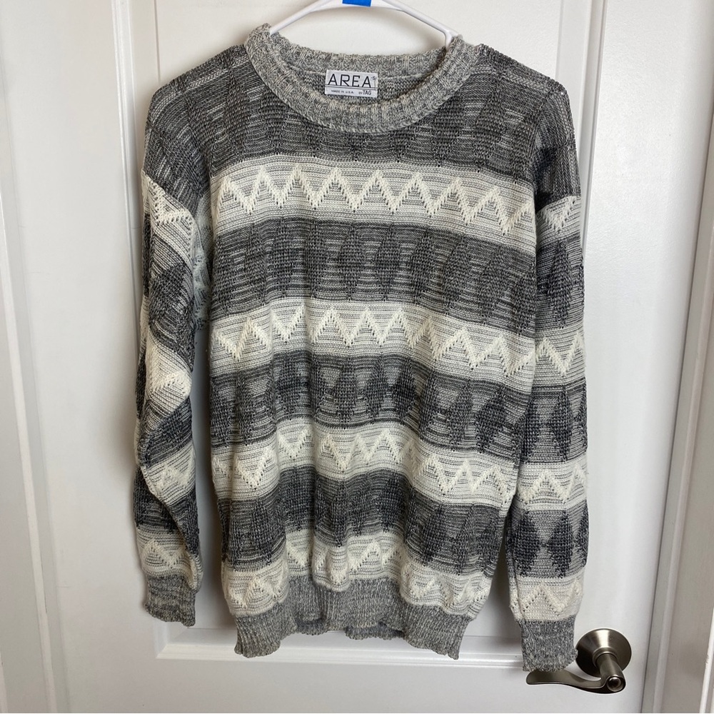 Vintage 80s Area by Tag Tan & Grey Knit Sweater Small.